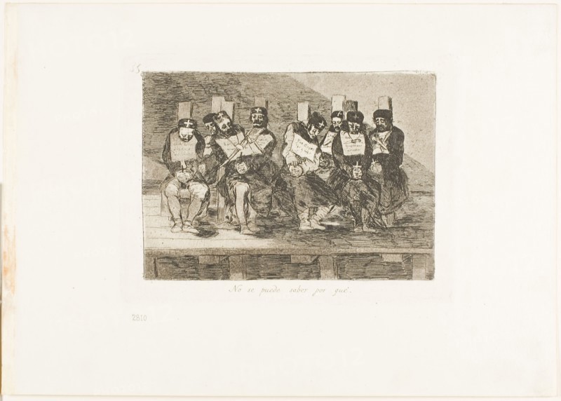 One Can’t Tell Why, plate 35 from The Disasters of War, 1812/15, published 1863, Francisco José de Goya y Lucientes, Spanish, 1746-1828, Spain, Etching, burnished lavis, drypoint and burin on ivory wove paper with gilt edges, 129 x 180 mm (image), 154 x 209 mm (plate), 240 x 340 mm (sheet)