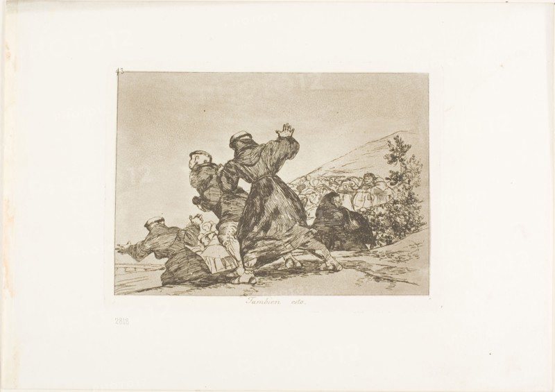 This too, plate 43 from The Disasters of War, 1815/20, published 1863, Francisco José de Goya y Lucientes, Spanish, 1746-1828, Spain, Etching and burnished aquatint on ivory wove paper with gilt edges, 138 x 194 mm (image), 155 x 208 mm (plate), 240 x 340 mm (sheet)