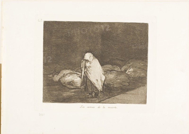 The Beds of Death, plate 62 from The Disasters of War, 1812/15, published 1863, Francisco José de Goya y Lucientes, Spanish, 1746-1828, Spain, Etching, lavis, drypoint, burin and burnishing on ivory wove paper with gilt edges, 147 x 190 mm (image), 175 x 220 mm (plate), 240 x 339 mm (sheet)