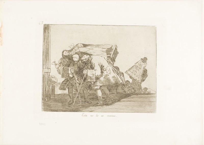 This is Not Less so, plate 67 from The Disasters of War, 1815/20, published 1863, Francisco José de Goya y Lucientes, Spanish, 1746-1828, Spain, Etching with aquatint and drypoint in warm black on off-white wove paper with gilt edges, 144 x 189 mm (image), 170 x 215 mm (plate), 240 x 338 mm (sheet)