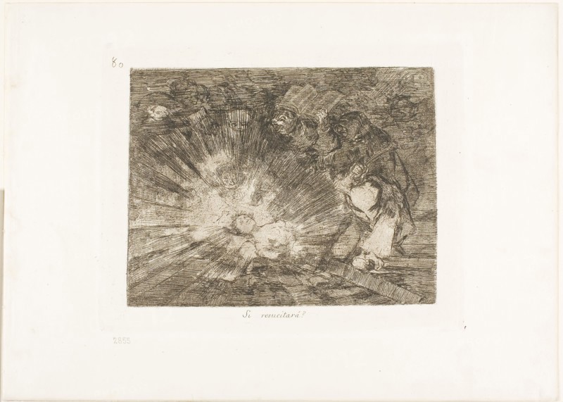 Will She Rise Again?, plate 80 from The Disasters of War, 1815/20, published 1863, Francisco José de Goya y Lucientes, Spanish, 1746-1828, Spain, Etching and burnishing on ivory wove paper with gilt edges, 144 x 186 mm (image), 170 x 220 mm (plate), 240 x 335 mm (sheet)