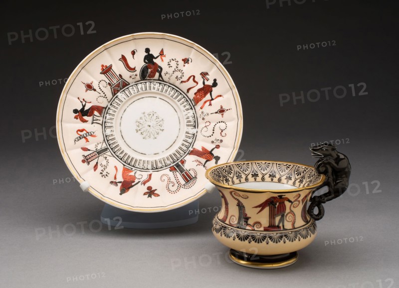 Cup and Saucer, 1825/55, Russian Imperial Porcelain Factory, Russian, founded 1744, Saint Petersburg, Porcelain with polychrome enamels and gilding, Cup: 6.4 x 8.9 cm (2 1/2 x 3 1/2 in.), Saucer diam. 16.5 cm (6 1/2 in.)