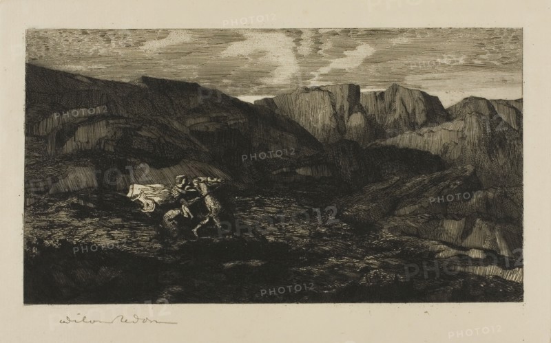 Fear, 1865, Odilon Redon, French, 1840-1916, France, Etching on cream laid paper, 110 × 200 mm (image) 140 × 222 mm (plate), 270 × 358 mm (sheet)