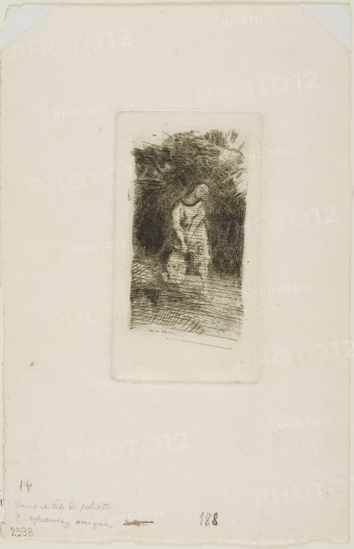 David, c. 1880, Odilon Redon, French, 1840-1916, France, Etching and drypoint on ivory laid paper, 120 × 66 mm (plate), 236 × 153 mm (sheet)