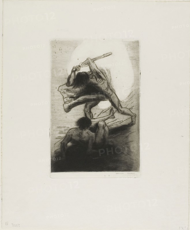 Cain and Abel, 1886, Odilon Redon, French, 1840-1916, France, Etching and drypoint on ivory wove paper, 185 × 121 mm (plate), 308 × 215 mm (sheet)