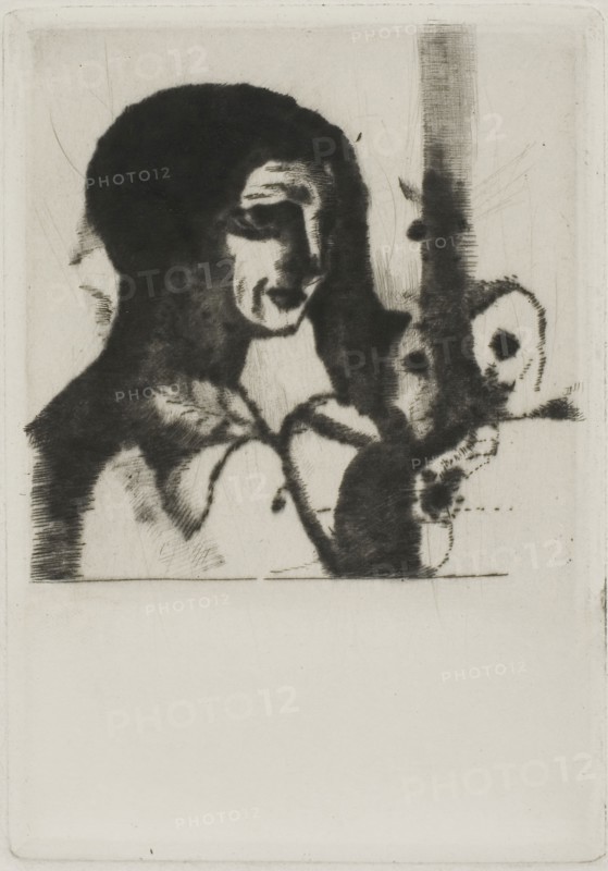 Enigma, 1892, Odilon Redon, French, 1840-1916, France, Drypoint on ivory wove paper, 130 × 92 mm (plate), 308 × 217 mm (sheet)