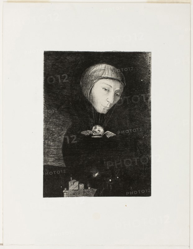 Sad Ascent, plate nine from In Dreams, 1879, Odilon Redon, French, 1840-1916, France, Lithograph on mounted ivory China paper, 270 × 200 mm