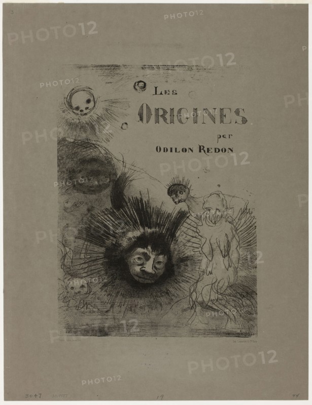 Cover-Frontispiece for Les Origines, 1883, Odilon Redon, French, 1840-1916, France, Lithograph in black on dark gray wove paper, 307 × 225 mm (image), 450 × 344 mm (sheet)