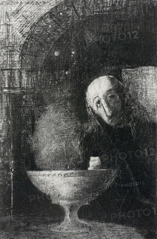 The Infinite Search, from Night, 1886, Odilon Redon, French, 1840-1916, France, Lithograph in black on ivory China paper collé, laid down on white wove paper, 276 × 182 mm (image), 277 × 182 mm (chine), 447 × 315 mm (sheet)