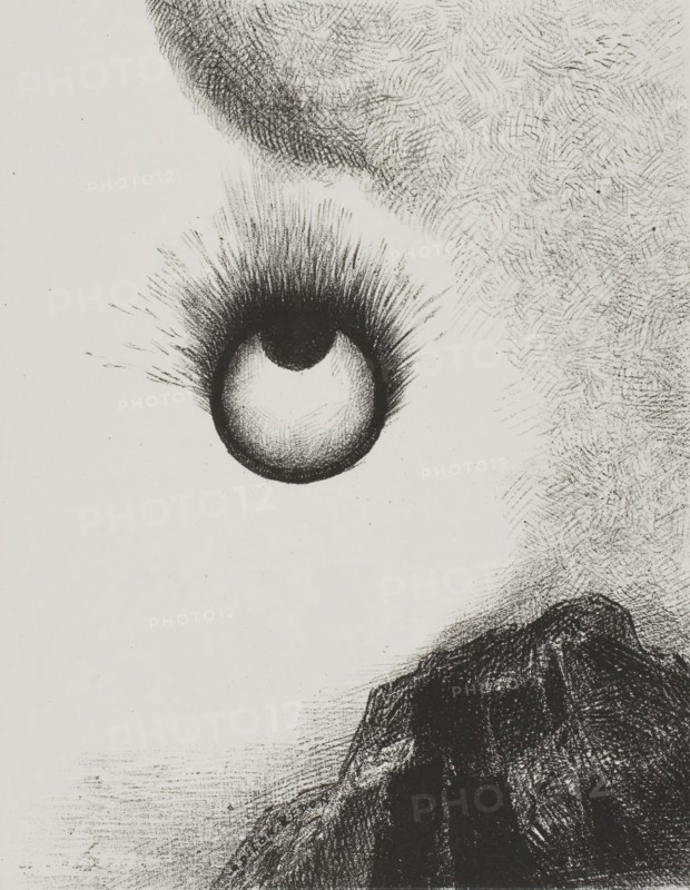 Everywhere eyeballs are aflame, plate 9 from The Temptation of Saint Anthony (1st series), 1888, Odilon Redon, French, 1840-1916, France, Lithograph in black on ivory China paper, laid down on ivory wove paper, 205 × 159 mm (image/chine), 423 × 314 mm (sheet)