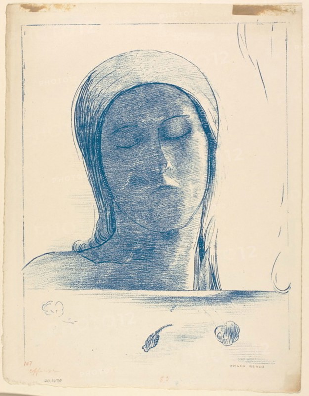 Yeux clos, 1890, Odilon Redon, French, 1840-1916, France, Lithograph in blue on ivory wove paper, 295 × 230 mm (image), 334 × 259 mm (sheet)