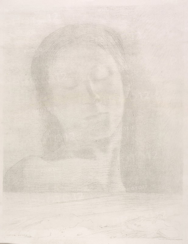 Yeux clos, 1890, Odilon Redon, French, 1840-1916, France, Lithograph in gray-green on ivory wove paper, 312 × 242 mm (image), 530 × 349 mm (sheet)