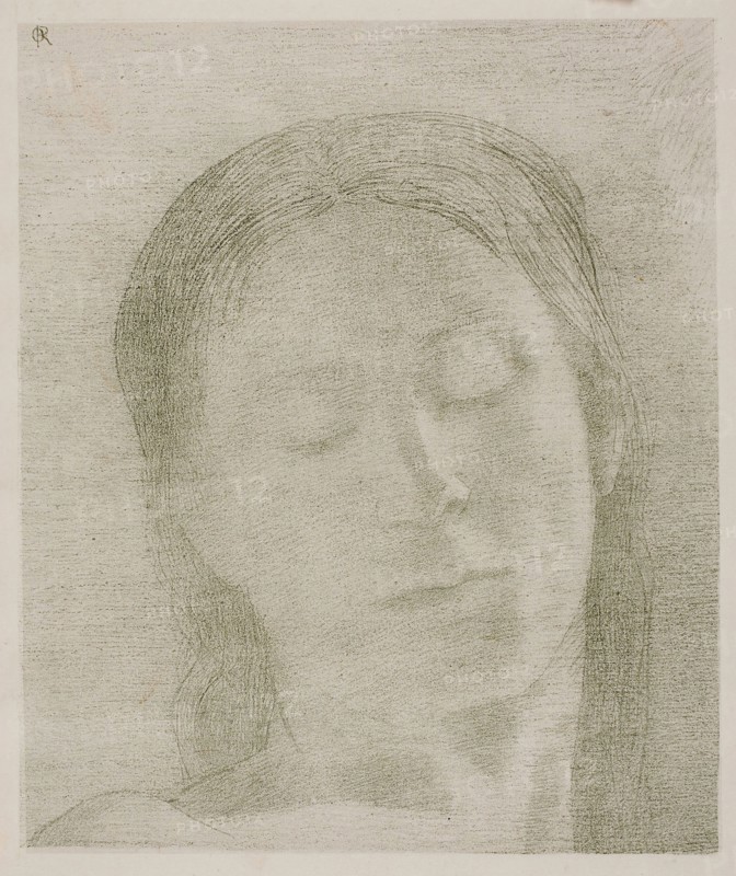 Closed Eyes, 1890, Odilon Redon, French, 1840-1916, France, Lithograph in green on ivory wove paper, 218 × 183 mm (image), 530 × 373 mm (sheet)