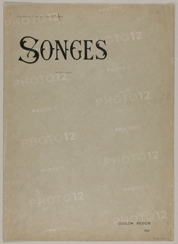 Portfolio Cover for Songes (Dreams), 1891, Odilon Redon, French, 1840-1916, France, Bi-fold lithographed portfolio cover printed in black on gray-green wove paper, 455 × 327 mm