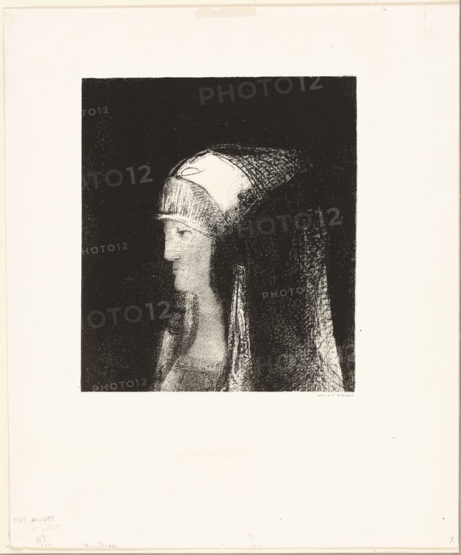 Druidess, 1891, published 1892, Odilon Redon, French, 1840-1916, France, Transfer lithograph on mounted ivory China paper, 231 × 202 mm