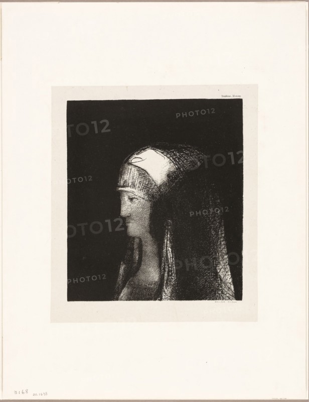 Druidess, 1891, published 1892, Odilon Redon, French, 1840-1916, France, Transfer lithograph on mounted ivory China paper, 231 × 202 mm