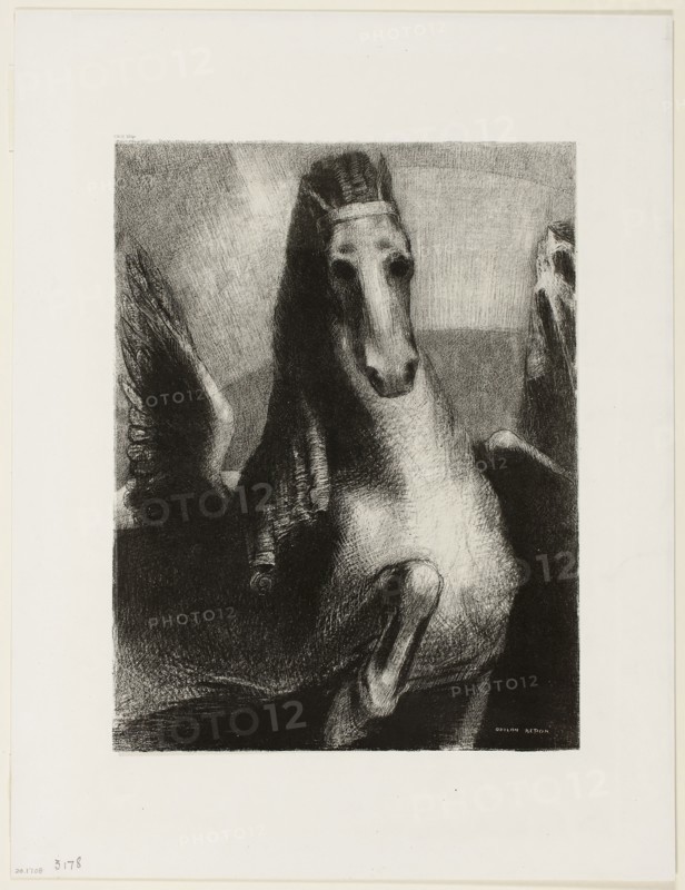 The Wing, 1893, Odilon Redon, French, 1840-1916, France, Lithograph in black on ivory China paper laid down on ivory wove paper, 317 × 244 mm (image/chine), 451 × 347 mm (sheet)
