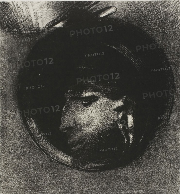 Auricular Cell, 1894, Odilon Redon, French, 1840-1916, France, Lithograph, with scraping on stone, in black on ivory China paper laid down on ivory wove paper, 269 × 251 mm (image/primary support), 529 × 347 mm (secondary support), 88 × 33 mm (tab on l.l. of sheet)