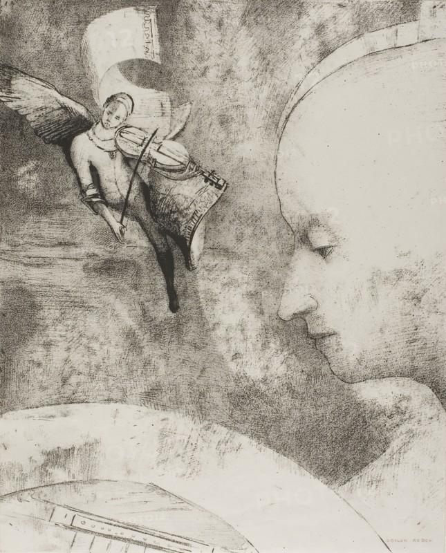 The Celestial Art, 1894, Odilon Redon, French, 1840-1916, France, Lithograph in black on off-white loose chine, 316 × 258 mm