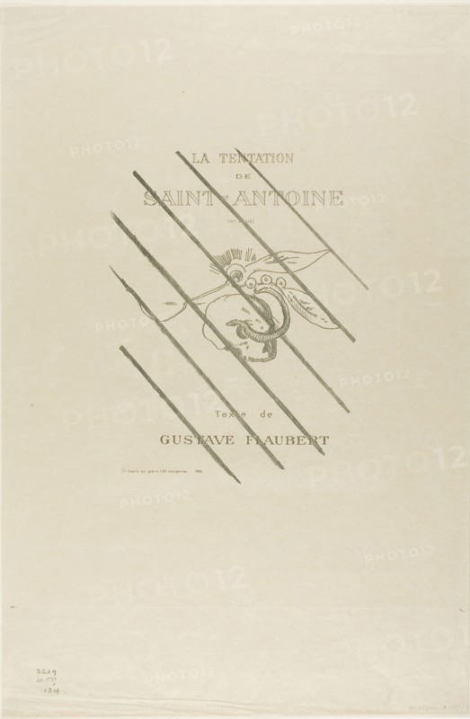 Frontispiece/Title Plate for the Tentation de St. Antoine, 1896, Odilon Redon, French, 1840-1916, France, Lithograph printed in green on buff Japanese paper, 240 × 165 mm (image), 529 × 350 mm (sheet)