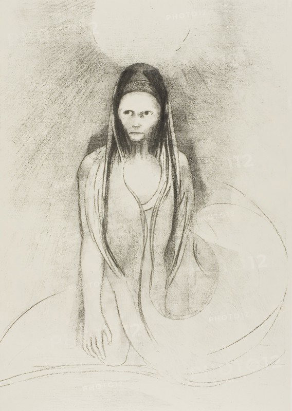 Intelligence was Mine! I Became the Great Buddha!, plate 12 of 24, 1896, Odilon Redon, French, 1840-1916, France, Lithograph in black on yellow-cream China paper laid down on ivory wove paper, 312 × 213 mm (image), 313 × 219 mm (chine), 453 × 347 mm (sheet)