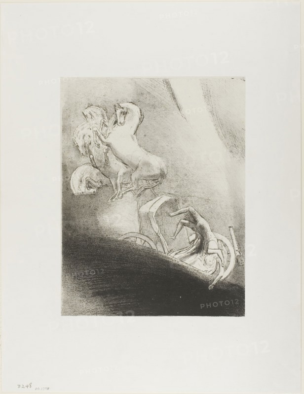 He Falls Head Foremost Into the Abyss, plate 17 of 24, 1896, Odilon Redon, French, 1840-1916, France, Lithograph in black on cream China paper laid down on ivory wove paper, 275 × 212 mm (image), 277 × 212 mm (chine), 452 × 347 mm (sheet)
