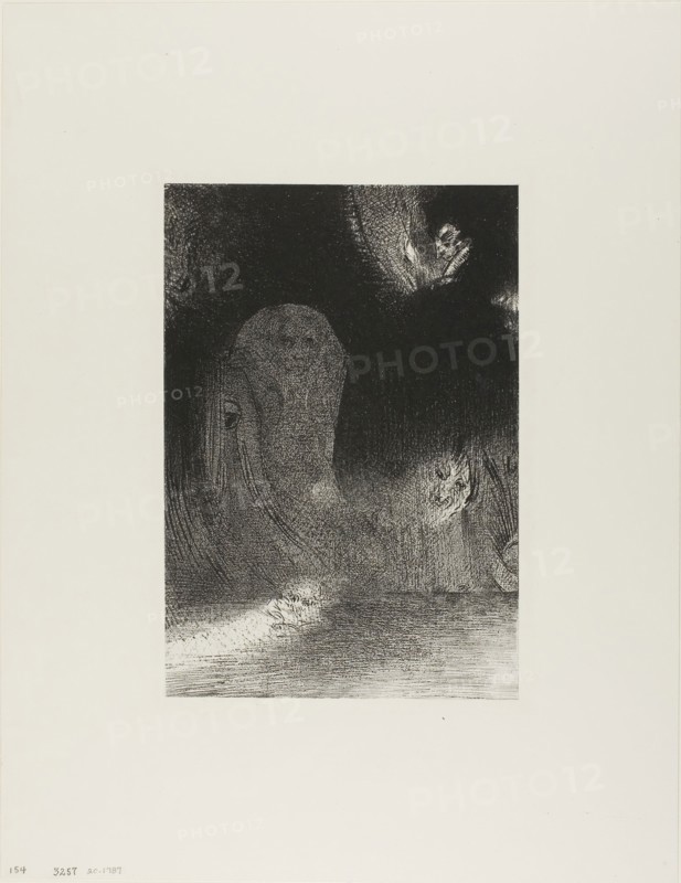 I Have Sometimes Seen in the Sky What Seemed Like Forms of Spirits, plate 21 of 24, 1896, Odilon Redon, French, 1840-1916, France, Lithograph in black on ivory China paper laid down on ivory wove paper, 265 × 184 mm (image/chine), 454 × 351 mm (sheet)