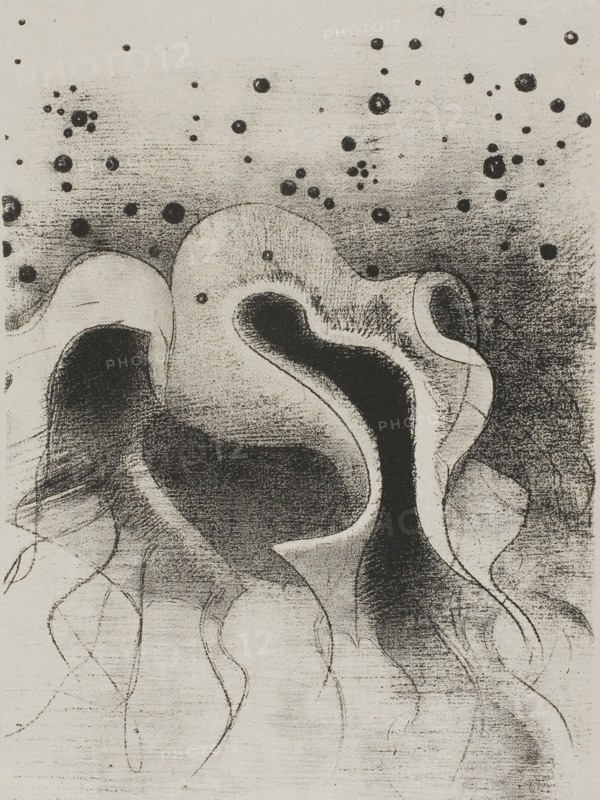 The Beasts of the Sea, Round Like Leather Bottles, plate 22 of 24, 1896, Odilon Redon, French, 1840-1916, France, Lithograph in black on gray China paper laid down on ivory wove paper, 261 × 194 mm (image/chine), 455 × 349 mm (sheet)