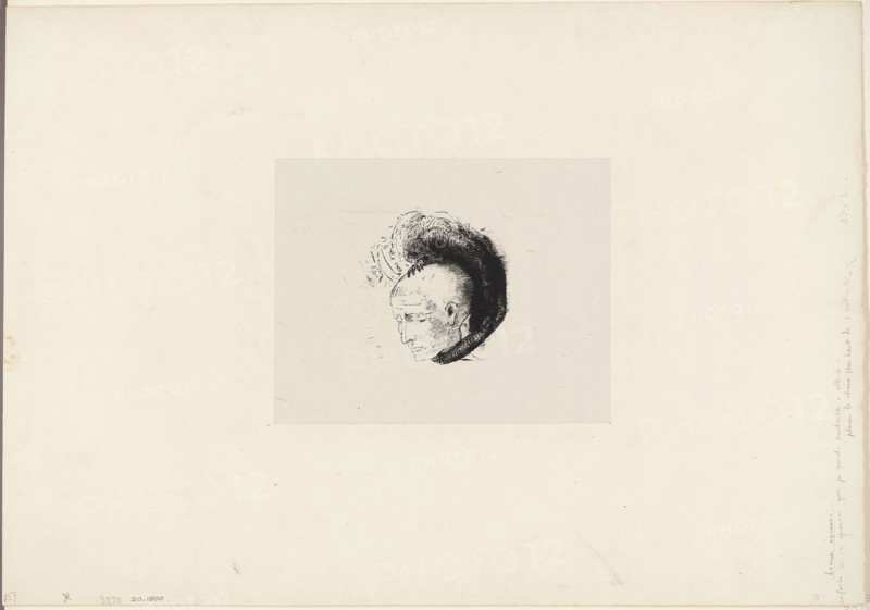 Frontispiece for Le mouvement idéaliste en peinture (The Idealistic Movement in Painting) by André Mellerio, 1896, Odilon Redon, French, 1840-1916, France, Lithograph in black on ivory China paper laid down on ivory wove paper, 82 × 86 mm (image), 137 × 175 mm (chine), 313 × 445 mm (sheet)