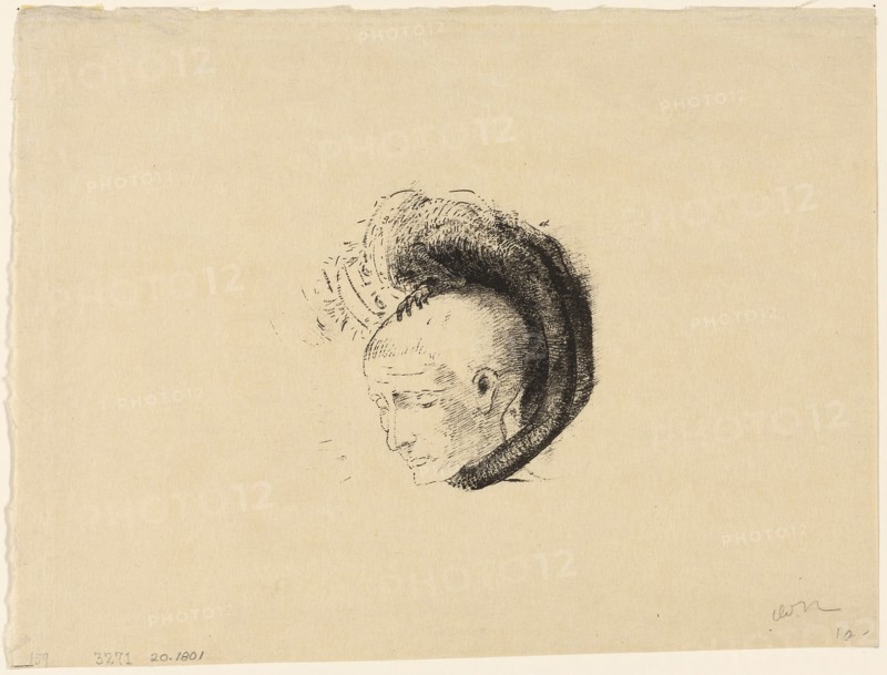 Frontispiece for Le mouvement idéaliste en peinture (The Idealist Movement in Painting) by André Mellerio, 1896, Odilon Redon, French, 1840-1916, France, Lithograph in black on cream Japanese paper, 82 × 86 mm (image), 162 × 228 mm (sheet)