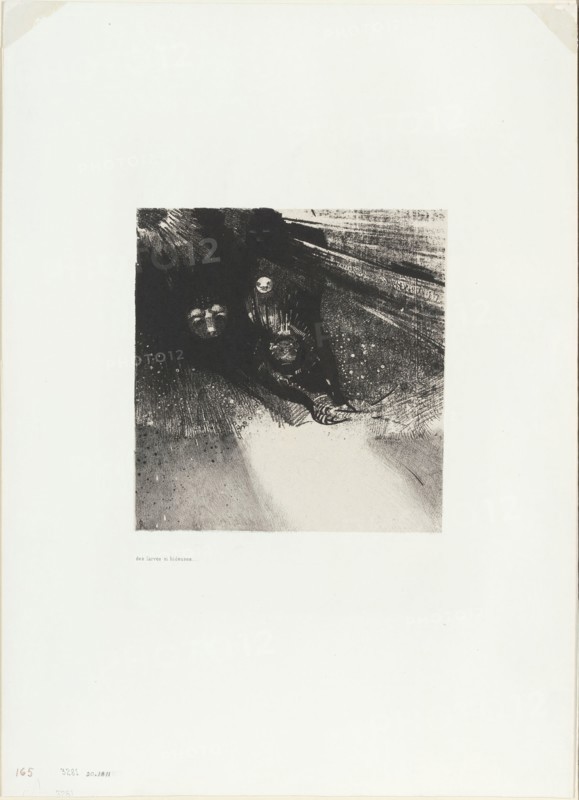 Larvae So Bloodless and So Hideous, plate 5 of 6, 1896, Odilon Redon, French, 1840-1916, France, Lithograph on ivory chine laid down on white wove paper, 178 × 169 mm (image/chine), 437 × 315 mm (sheet)