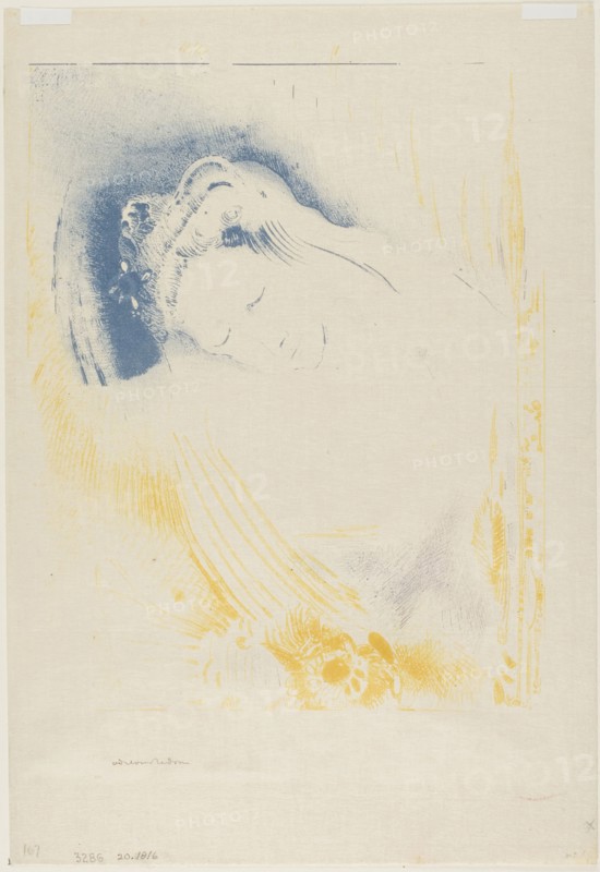 The Shulamite, 1897, Odilon Redon, French, 1840-1916, France, Lithograph printed in blue, yellow, and violet on buff Japanese paper, 241 × 212 mm (image), 311 × 219 mm (sheet)