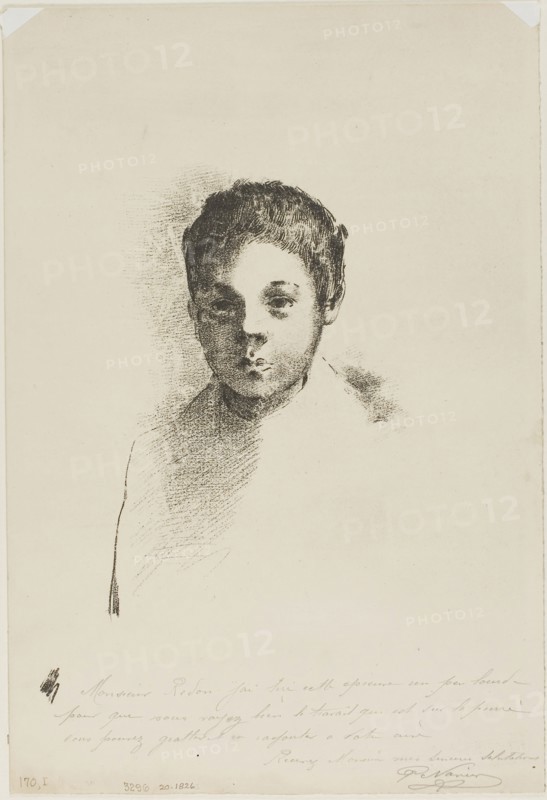 Arï, 1898, Odilon Redon, French, 1840-1916, France, Lithograph in black on heavy cream wove paper, 200 × 130 mm (image), 343 × 232 mm (sheet)