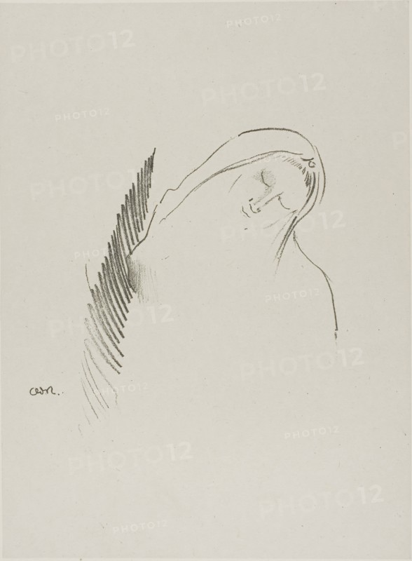 Sleep, 1898, Odilon Redon, French, 1840-1916, France, Lithograph in black on light gray China paper laid down on ivory wove paper, 125 × 125 mm (image), 224 × 165 mm (chine), 433 × 313 mm (sheet)