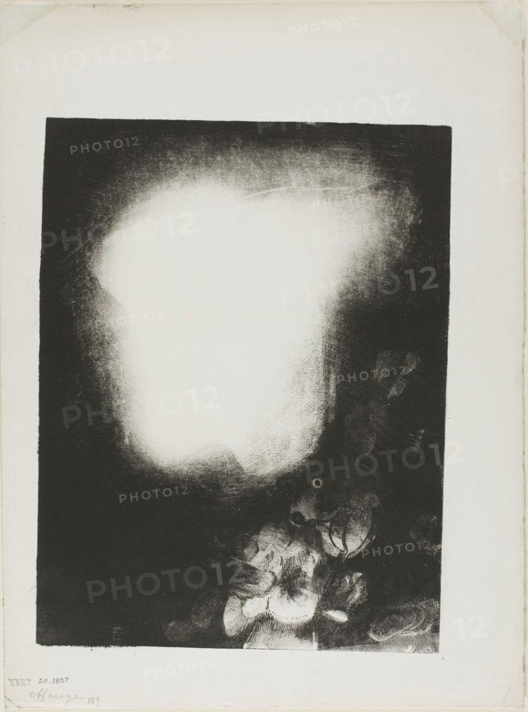 Head of Woman With Corsage of Flowers, 1900, Odilon Redon, French, 1840-1916, France, Lithograph in black on heavy ivory wove paper, from effaced stone, 250 × 196 mm (image), 341 × 252 mm (sheet)