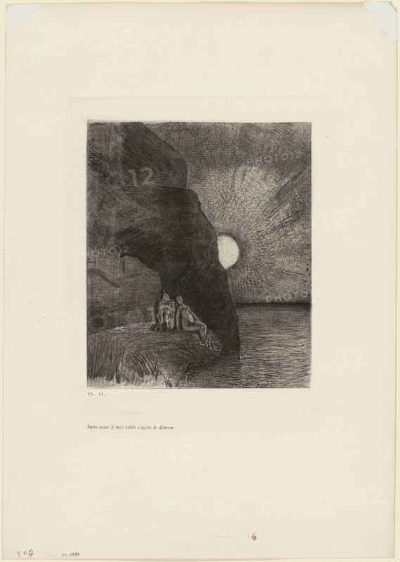 Ceaselessly by my side the demon stirs, plate 7 from Charles Baudelaire’s Flowers of Evil, 1890, Odilon Redon, French, 1840-1916, France, Photogravure made from an original drawing (Evely process), in black on ivory wove paper, 256 × 207 mm (plate), 447 × 315 mm (sheet)