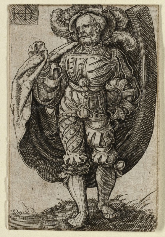 The Standard-Bearer, 1520/69, Jacob Binck, German, c. 1500-1569, Germany, Engraving in black on ivory laid paper, 54 x 36 mm (image/plate/sheet)
