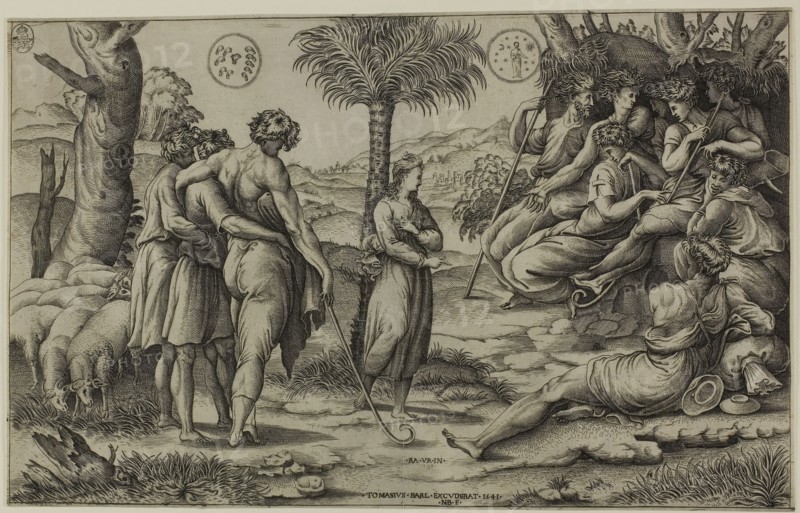 Joseph Explaining his Dreams, 1541, Nicolas Beatrizet (French, 1515-1565), after Raffaello Sanzio, called Raphael (Italian, 1483-1520), France, Engraving on paper, 234 × 375 mm