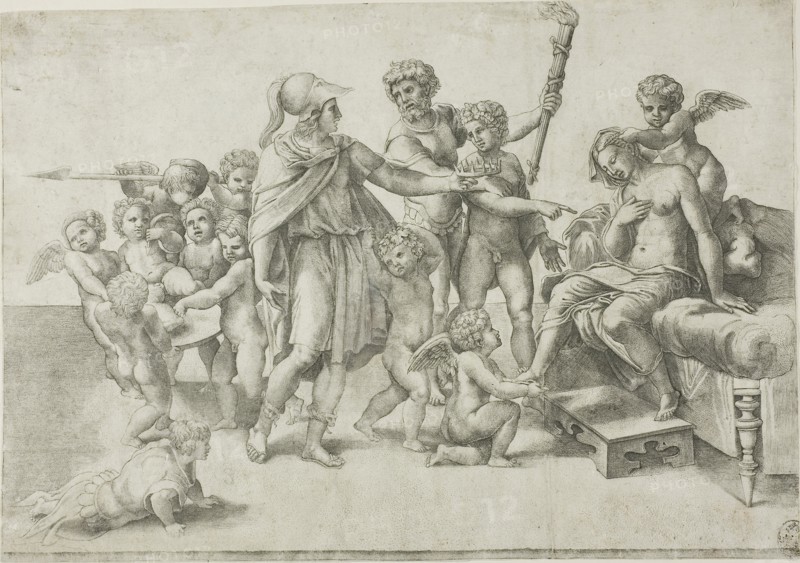 Alexander and Roxana, 16th century, Giovanni Jacopo Caraglio (Italian, 1500/05–1565), after Rafaello Sanzio, called Raphael (Italian, 1483–1520), Italy, Engraving printed in black on paper, 219 x 312 mm