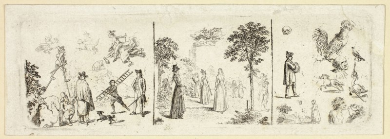 Various Sketches, 1800, Daniel Nikolaus Chodowiecki, German, 1726-1801, Germany, Etching on paper, 40 x 123 mm