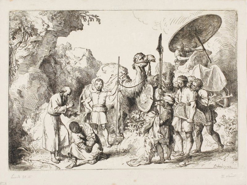 Baptism of the Chamberlain of Queen Candace of Ethiopia, 1740, Christian Wilhelm Ernst Dietrich, German, 1712-1774, Germany, Etching on paper, 182 x 272 mm