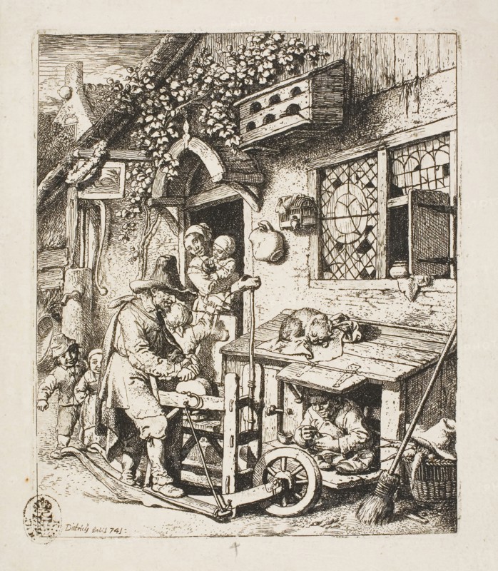 The Scissors-Grinder, 1741, Christian Wilhelm Ernst Dietrich, German, 1712-1774, Germany, Etching printed in black on laid paper, 141 x 121 mm