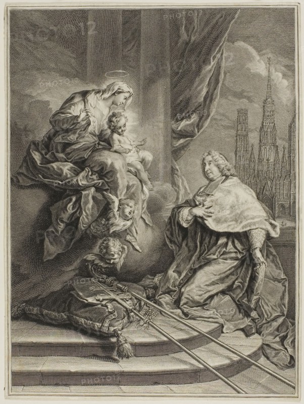 Portrait of Louis de la Vergne de Tressan, Count of Lyon, Archbishop of Rouen, c. 1728, Pierre-Imbert Drevet (French, 1697-1739), after Jean-Baptiste van Loo (French, 1684-1745), France, Engraving on ivory laid paper, 275 × 204 mm (image), 278 × 208 mm (sheet, cut within platemark)