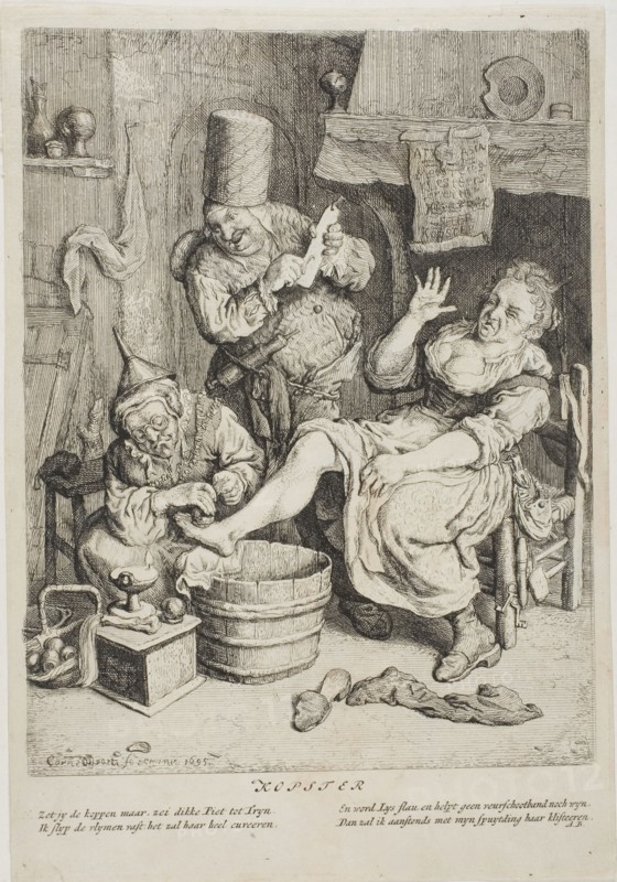The Cupper (Kopster), 1695, Cornelis Dusart, Dutch, 1660-1704, Holland, Etching on paper, 223 x 170 mm (image), 257 x 176 mm (platemark), 263 x 181 (sheet)