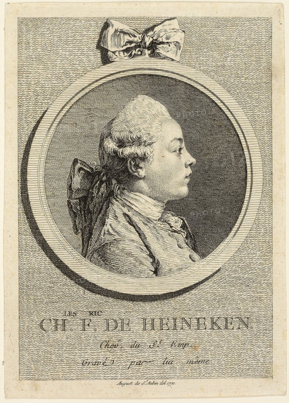 Portrait of Charles Frederick de Heincken, 1770, Augustin de Saint-Aubin, French, 1736–1807, France, Etching and engraving on ivory laid paper, 180 × 125 mm (image), 195 × 140 mm (sheet)