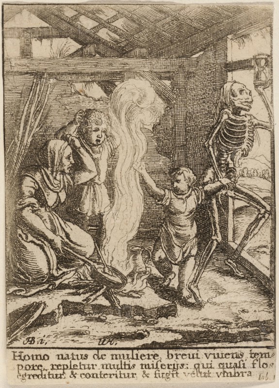 The Child and Death, 1651, Wenceslaus Hollar (Czech, 1607-1677), after Hans Holbein the younger (German, c.1497-1543), Bohemia, Etching on ivory wove paper, 73 × 52 mm (sheet, trimmed within plate mark)