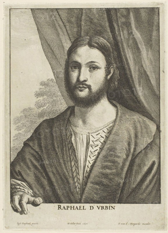 Raphael, 1650/51, Wenceslaus Hollar (Czech, 1607-1677), after Raffaello Sanzio, called Raphael (Italian, 1483-1520), published by Frans van den Wyngaerde (Flemish, 1614-1669), Bohemia, Etching on ivory laid paper, 256 × 183 mm (plate), 260 × 188 mm (sheet)