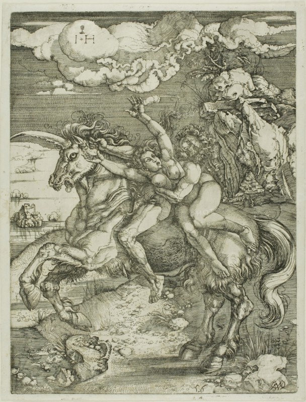 Abduction of Proserpine on a Unicorn, n.d., Hieronymous Hopfer (German active 1520-1550), after Albrecht Dürer (German 1471-1528), Germany, Etching on white laid paper, 288 x 215 mm (image/plate), 298 x 228 mm (sheet)