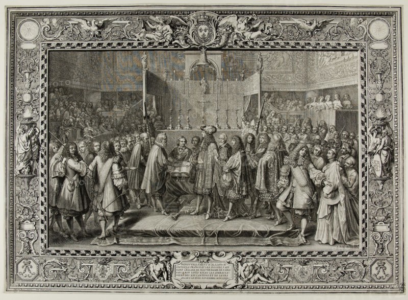 Renewal of the Alliance Between the French and the Swiss in 1663 (after LeBrun), 1680, Sébastien Le Clerc, the Elder, French, 1637-1714, France, Engraving and etching on paper, 397 × 551 mm (plate), 401 × 554 mm (sheet)