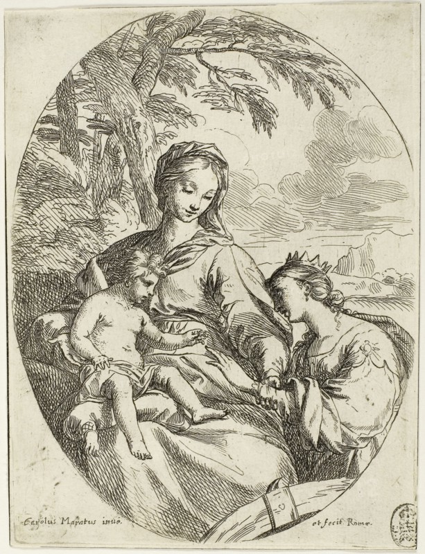 The Mystic Marriage of Saint Catherine, c. 1625, Carlo Maratti, Italian, 1625-1713, Italy, Etching on paper, 174 x 130 mm